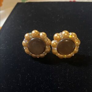 Vintage Brown Button Style Clip Ons